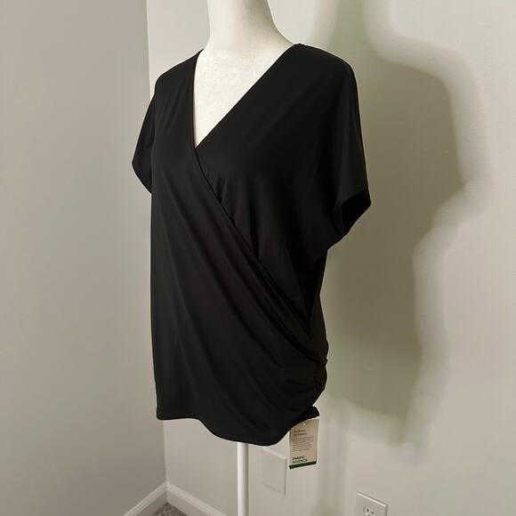 Halara black short sleeve wrap-front top size L NWT - Picture 3 of 14